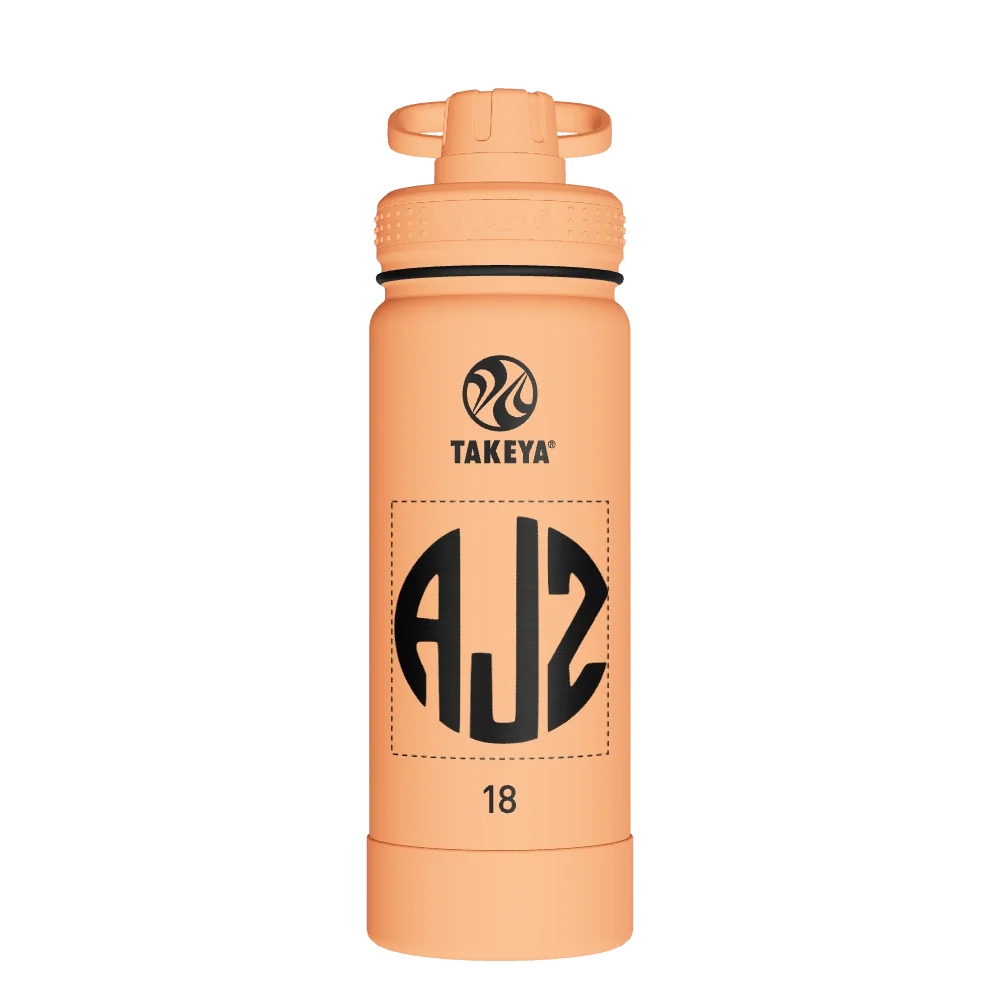 Takeya Actives Water Bottle With Spout Lid - 18oz Tart Orange - Model 51074-TAKEYA-ACTIVES-WATER-BOTTLE-WITH-SPOUT-LID-CUSTOMIZED-204-18OZ-TART-ORANGE