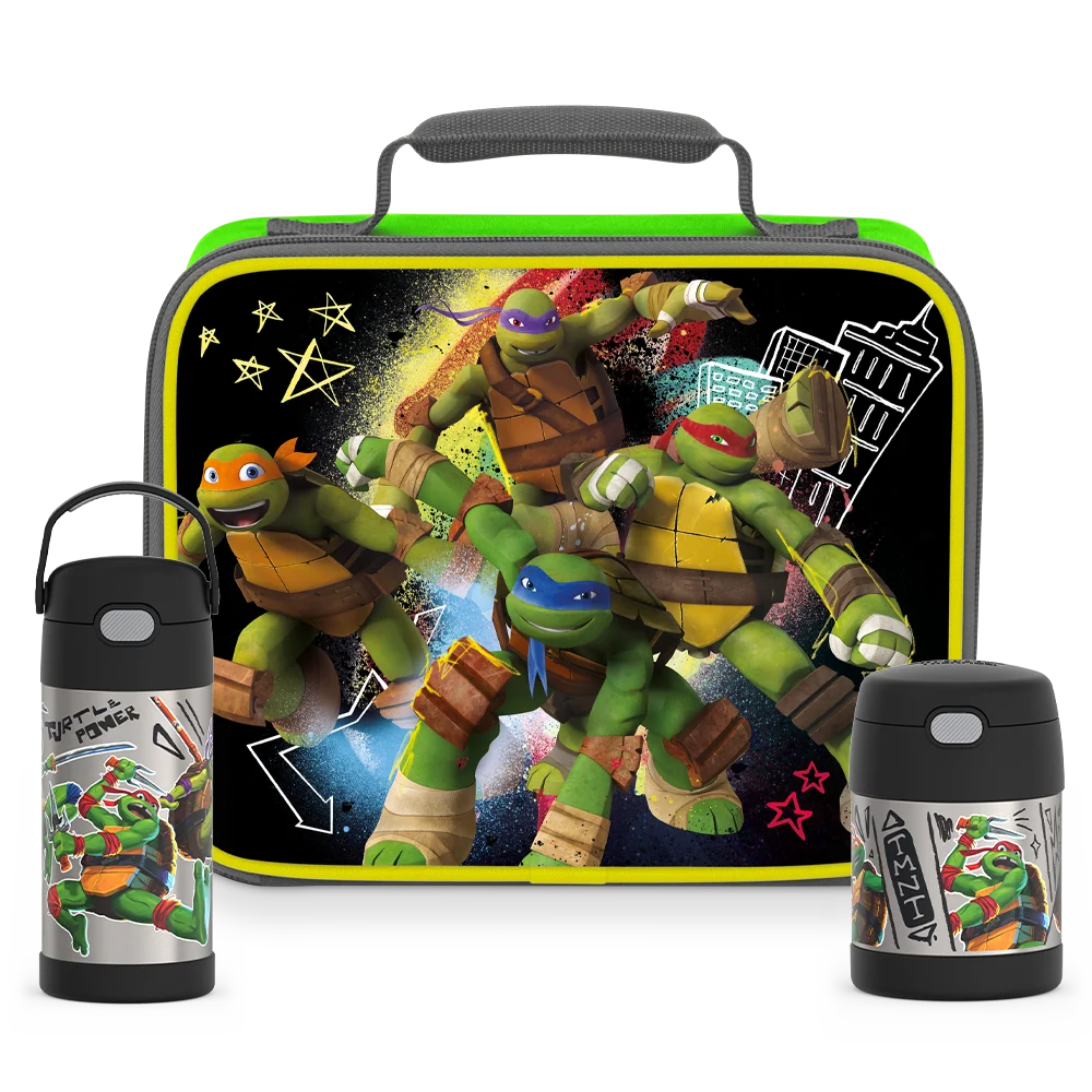 THERMOS Teenage Mutant Ninja Turtles Bundle - Soft Lunch Box, 12oz FUNtainer® Water Bottle & 10oz FUNtainer® Food Jar