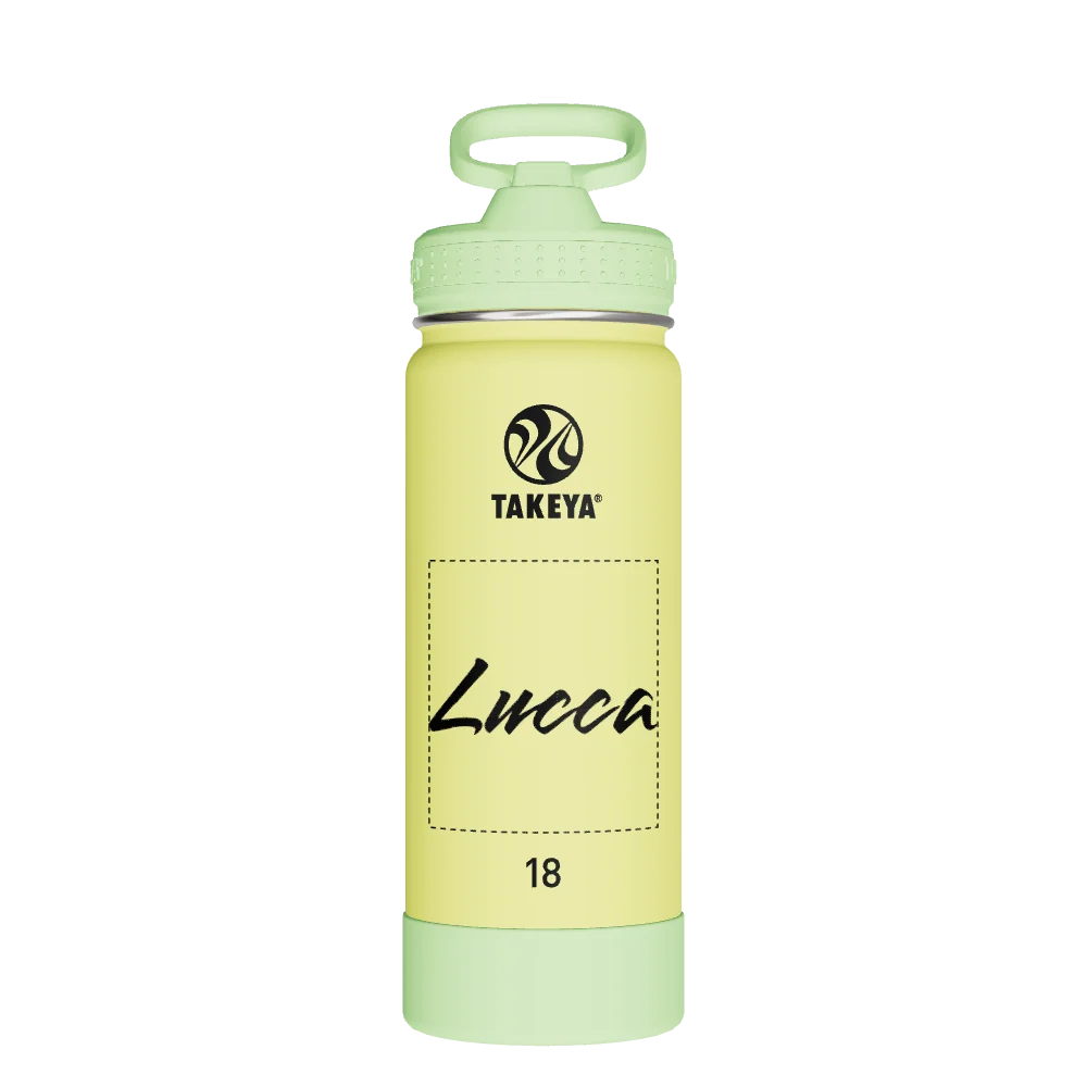 Takeya Actives Kids Glow In The Dark Water Bottle With Straw Lid - 18oz Lightning Green - Model 51075-TAKEYA-ACTIVES-KIDS-GLOW-IN-THE-DARK-WATER-BOTTLE-WITH-STRAW-LID-CUSTOMIZED-13-18OZ-LIGHTNING-GREEN