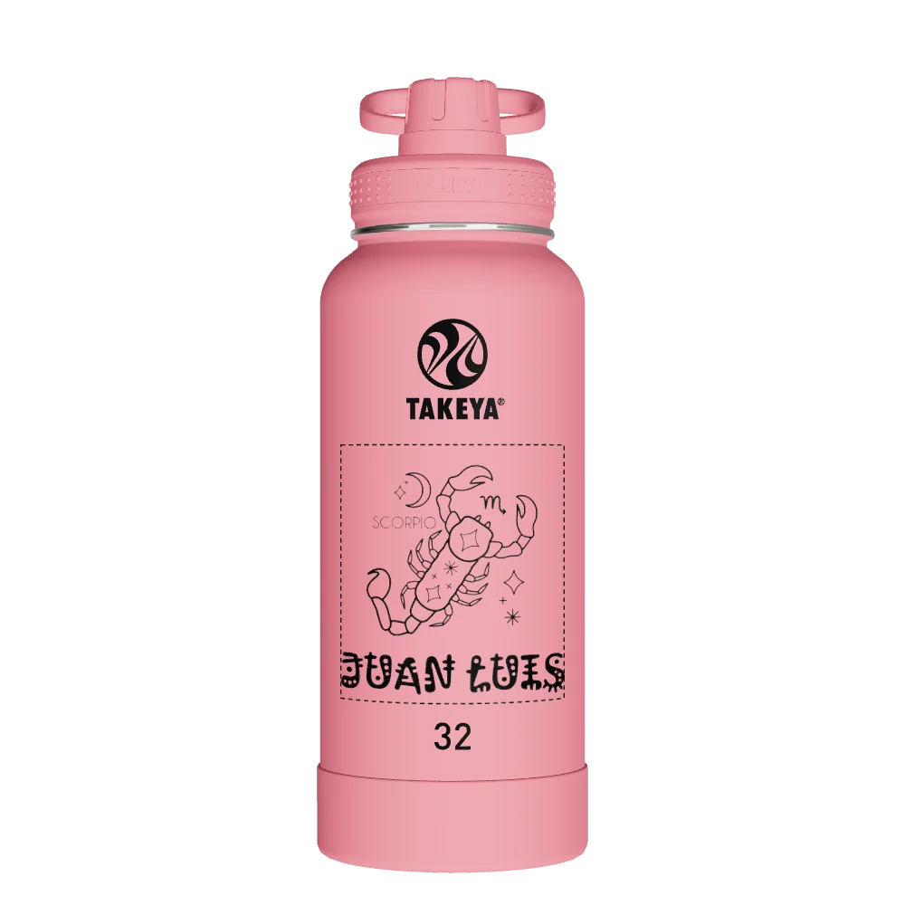 Takeya Actives Water Bottle With Spout Lid - 32oz Pink Mimosa - Model 54121-TAKEYA-ACTIVES-WATER-BOTTLE-WITH-SPOUT-LID-CUSTOMIZED-462-32OZ-PINK-MIMOSA