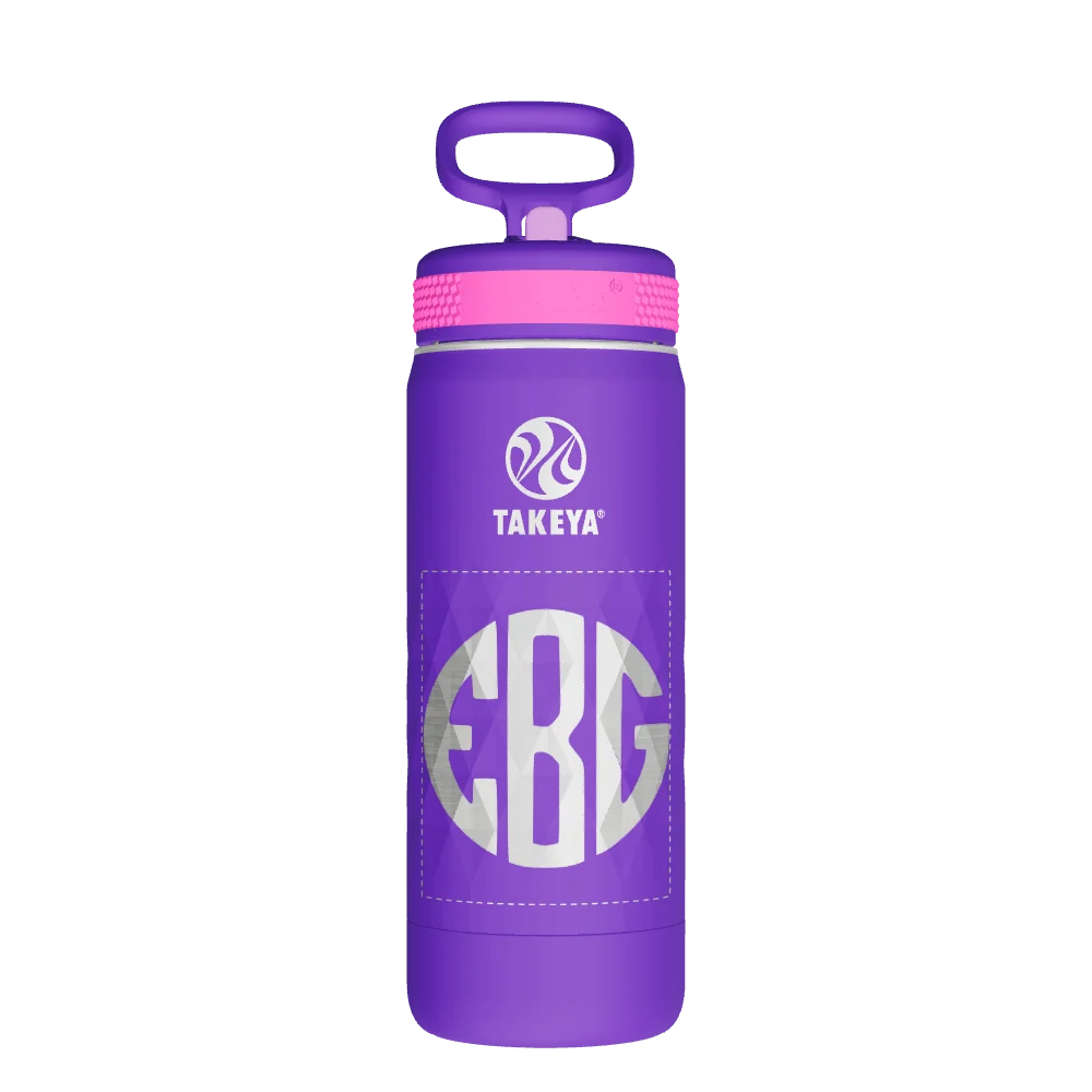 Takeya Kids Sport Water Bottle With Straw Lid - 18oz Grape Blaze - Model 51895-TAKEYA-KIDS-SPORT-WATER-BOTTLE-WITH-STRAW-LID-CUSTOMIZED-14-18OZ-GRAPE-BLAZE