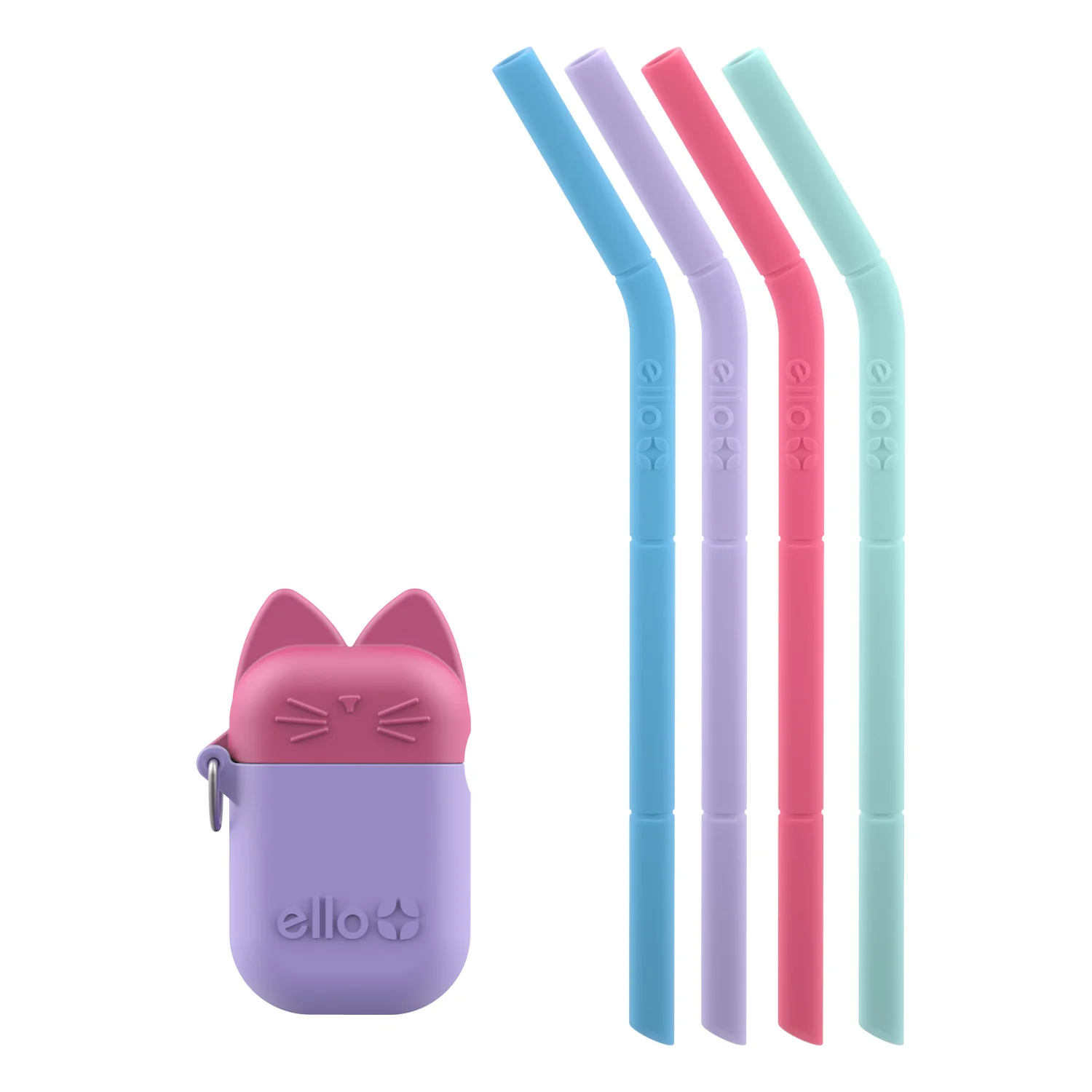 Ello Kids Fold and Store Silicone Straw Set with Case