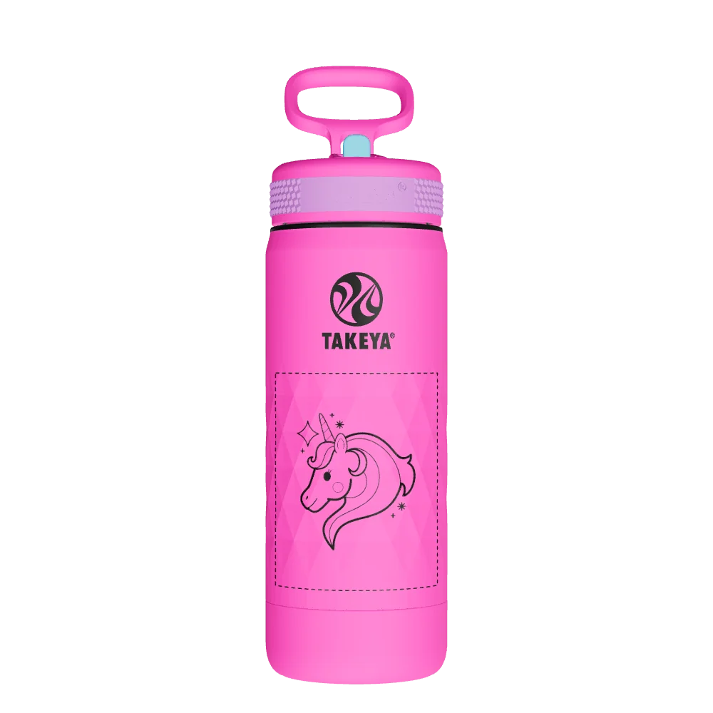 Takeya Kids Sport Water Bottle With Straw Lid - 18oz Fuchsia Flash - Model 51894-TAKEYA-KIDS-SPORT-WATER-BOTTLE-WITH-STRAW-LID-CUSTOMIZED-29-18OZ-FUCHSIA-FLASH